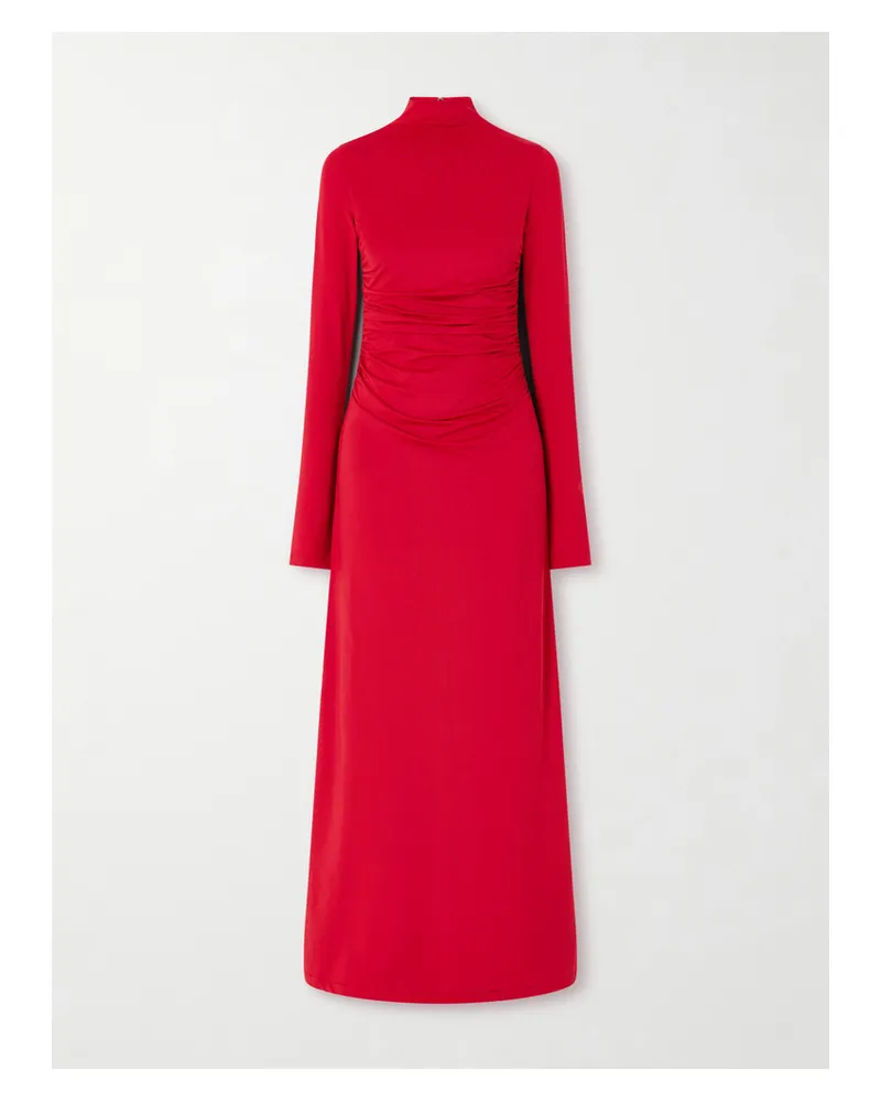 Altuzarra Jazmina Ruched Stretch-jersey Mock-neck Maxi Dress - Red Red