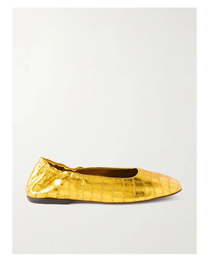 Dries van Noten Ballerinas Aus Leder Mit Krokodileffekt - Gold Gold