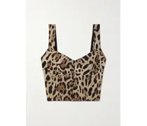Cropped Leopard-print Stretch-canvas Bustier Top - Animal print