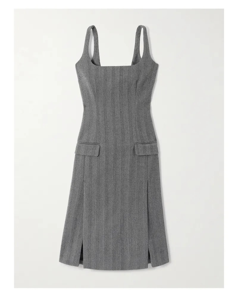 Ferragamo Kleid Aus Einer Wollmischung Mit Fischgratmuster Und Streifen - Grau Grau