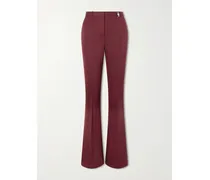 Embellished Stretch-wool Flared Pants - Burgundy