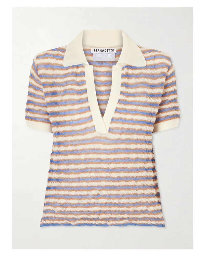 BERNADETTE Ophelia Striped Wool Polo Shirt - Neutrals Neutrals