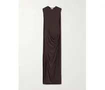 Maxikleid Aus Stretch-satin Mit Falten - Braun