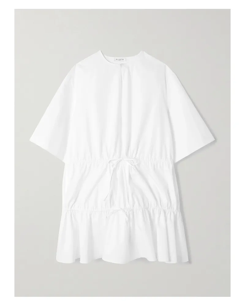 Alaïa Gathered Cotton-poplin Mini Dress - White White