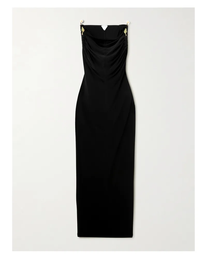 Bottega Veneta Embellished Ruched Crepe Maxi Dress - Black Black