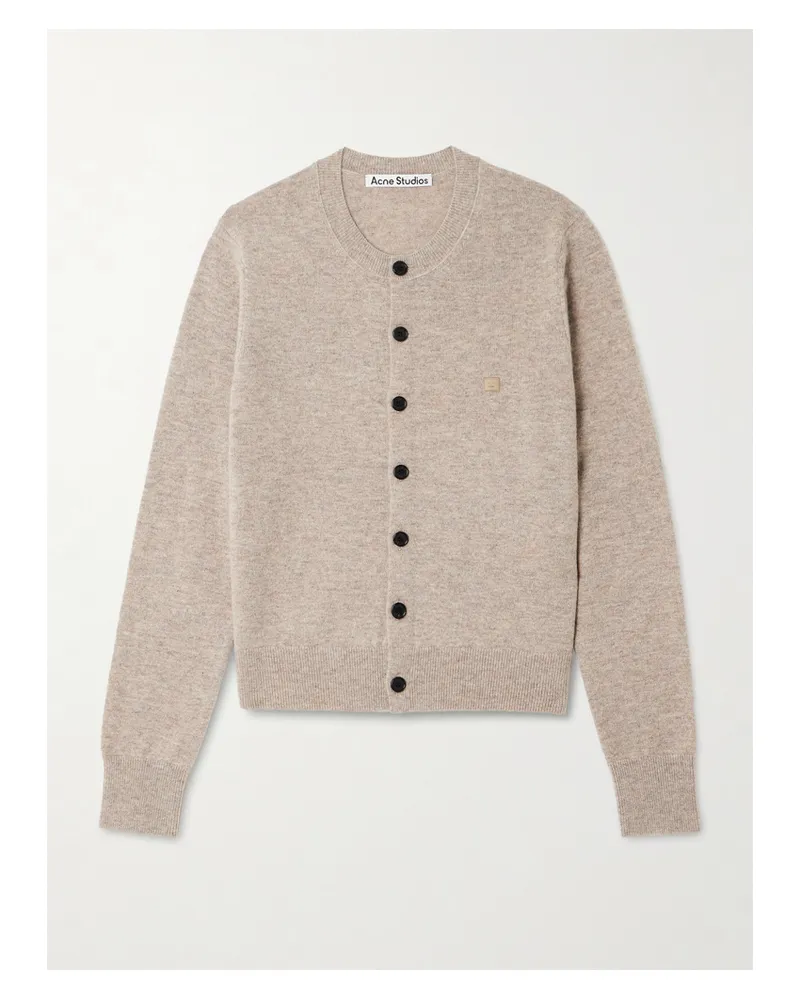 Acne Studios Appliquéd Wool And Yak Hair-blend Cardigan - Neutrals Neutrals