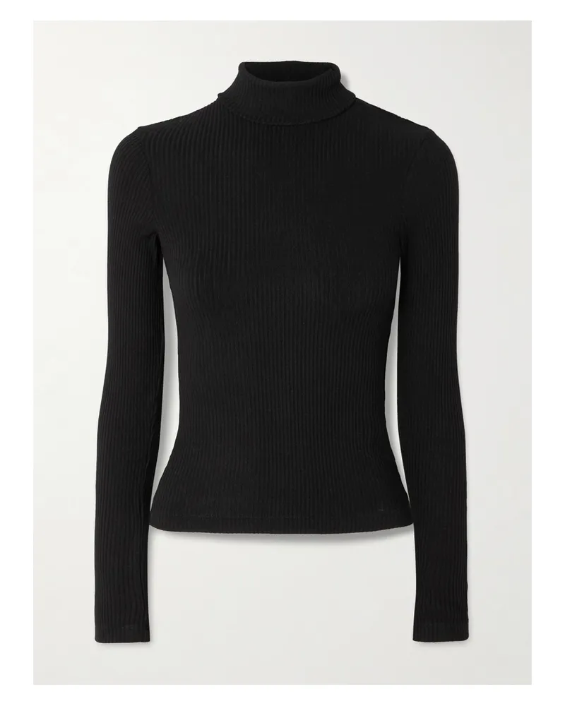 Citizens of humanity Caradene Stehkragenpullover Aus Geripptem Stretch-lyocell - Schwarz Schwarz