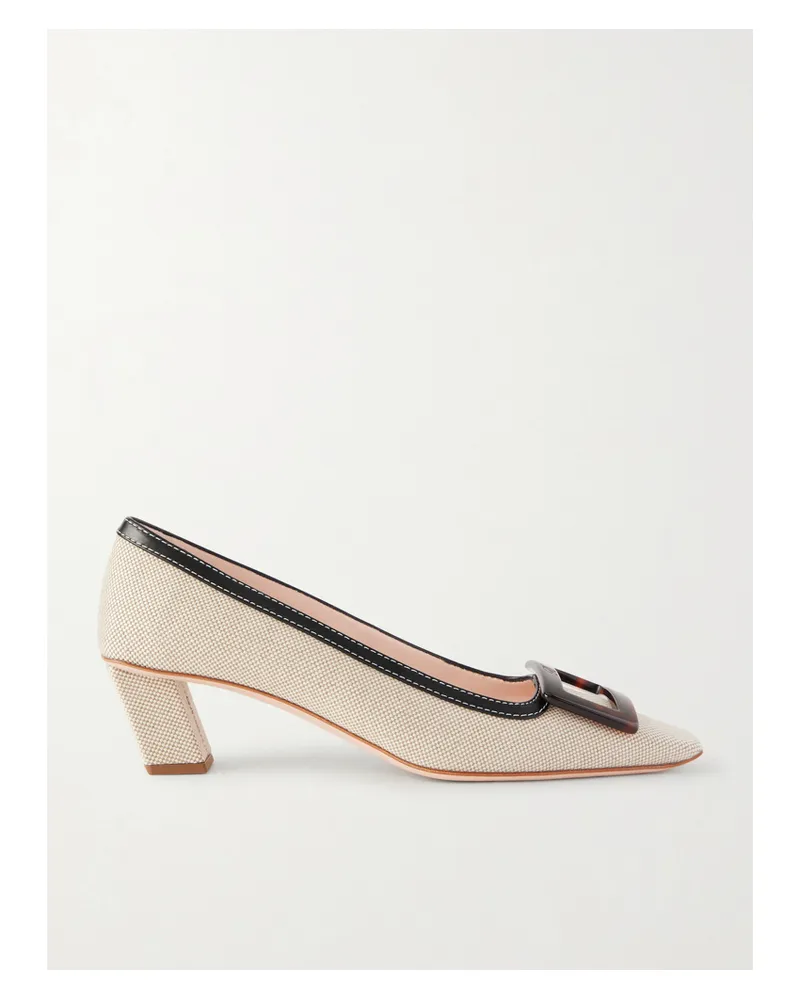 Roger Vivier Belle Vivier 45 Leather-trimmed Canvas Pumps - Cream Cream