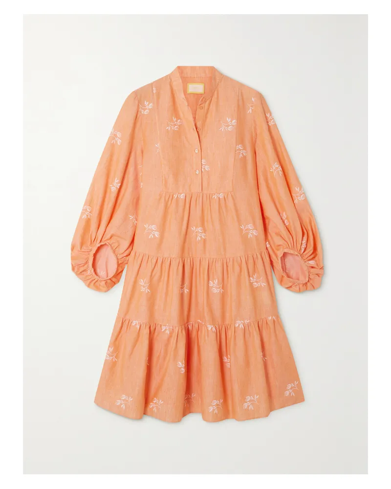 Erdem Winona Besticktes Mini-hemdblusenkleid Aus Gaze Aus Einer Baumwollmischung - Orange Orange