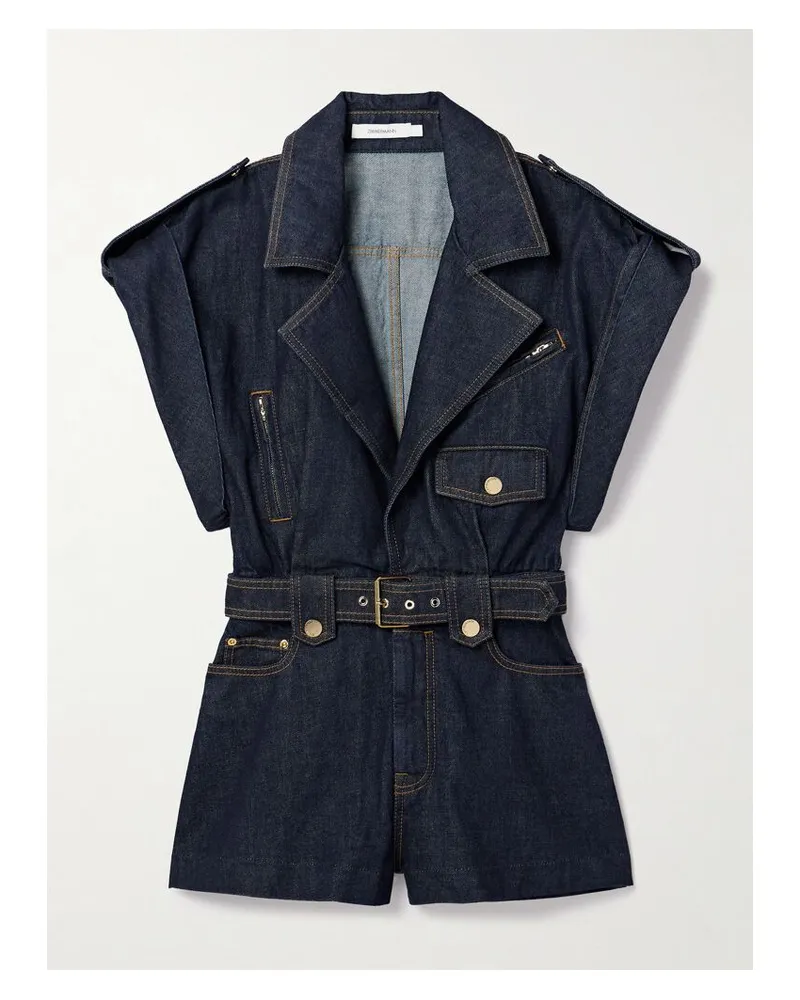 Zimmermann Crush Playsuit Aus Denim Mit Gürtel - Blau Blau