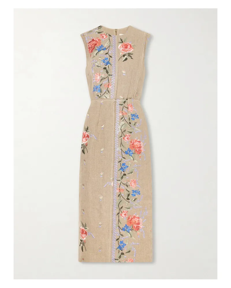 Erdem Embroidered Linen-canvas Midi Dress - Multi Multi