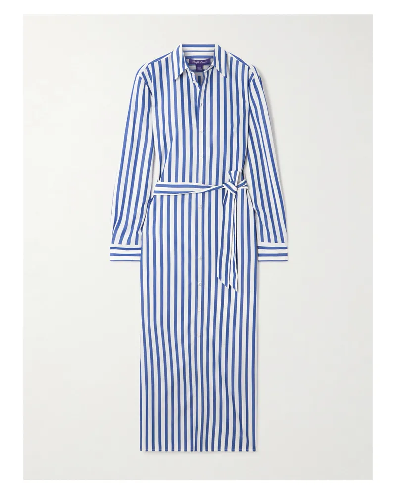 Ralph Lauren Vicki Midi-hemdblusenkleid Aus Gestreifter Baumwollpopeline Mit Bindegürtel - Blau Blau