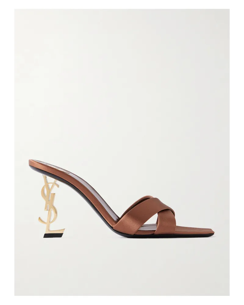 Saint Laurent Opyum Satin Mules - Brown Brown