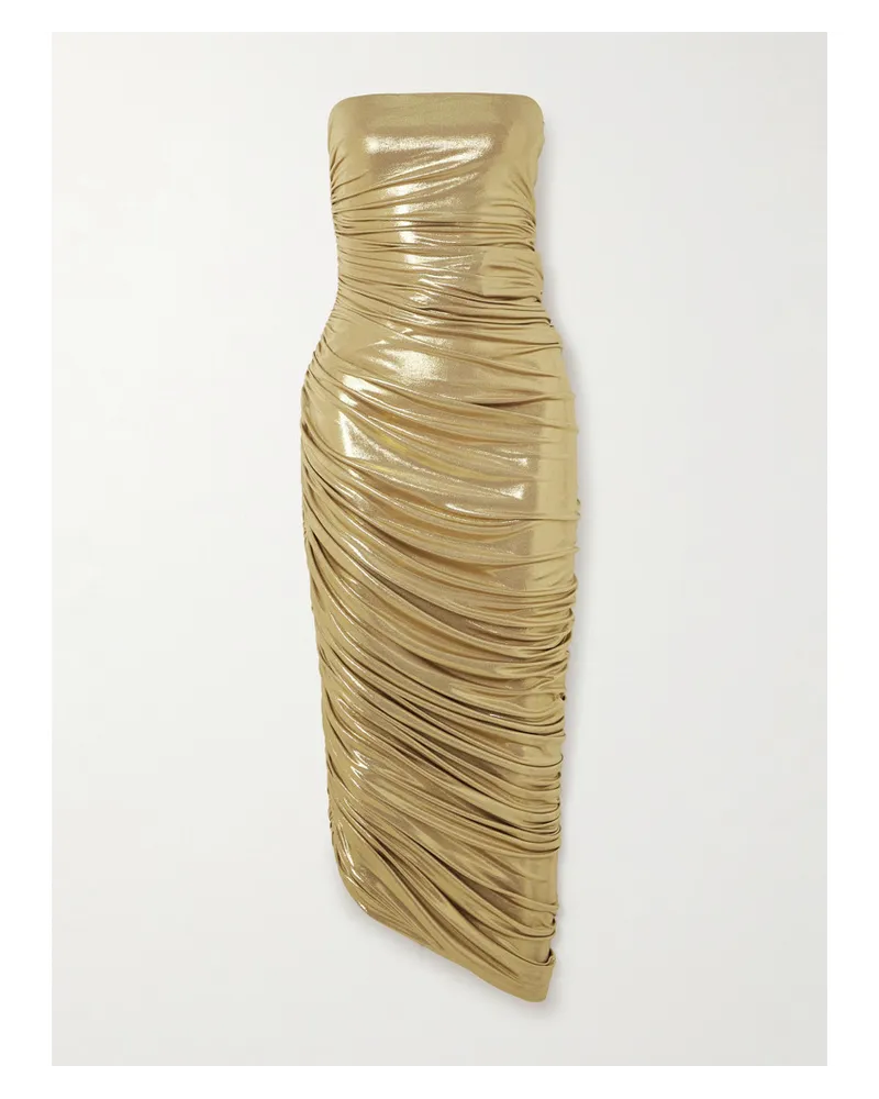 Norma Kamali Diana Trägerlose Robe aus Metallic-stretch-jersey Gold