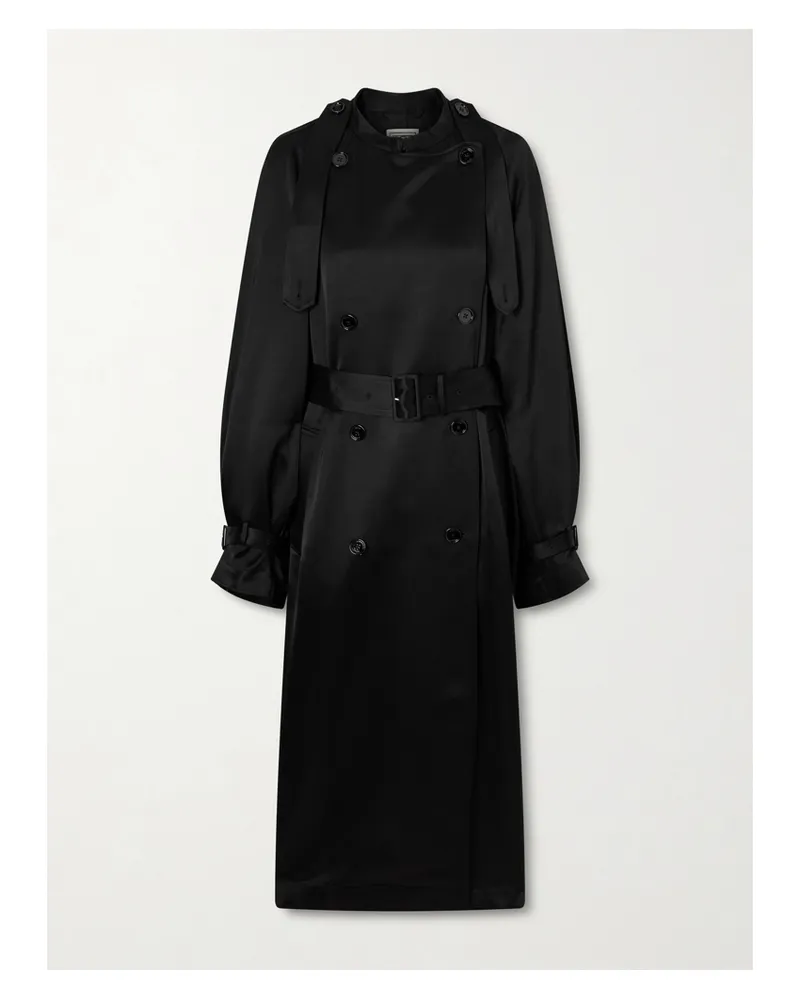 Totême Doppelreihiger Trenchcoat Aus Satin Mit Bindegürtel - Schwarz Schwarz