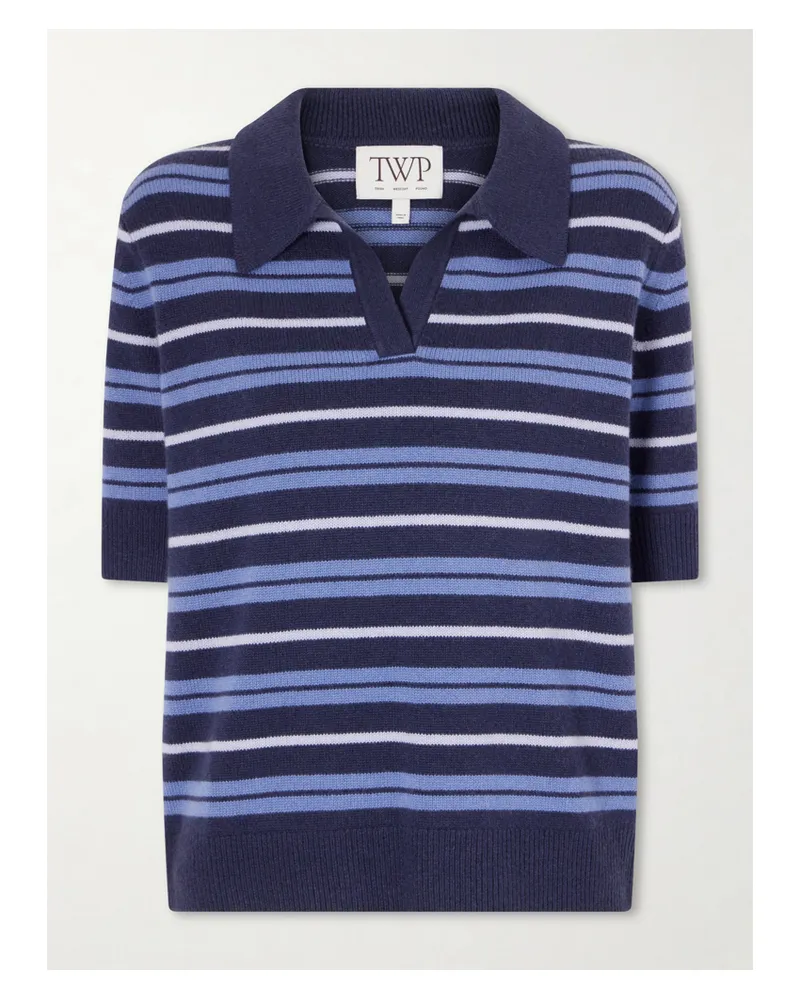 TWP Striped Cashmere Polo Sweater - Blue Blue
