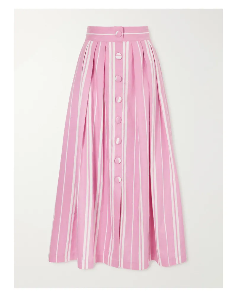 DESTREE Irving Striped Cotton, Tencel™ And Linen-blend Midi Skirt - Pink Pink