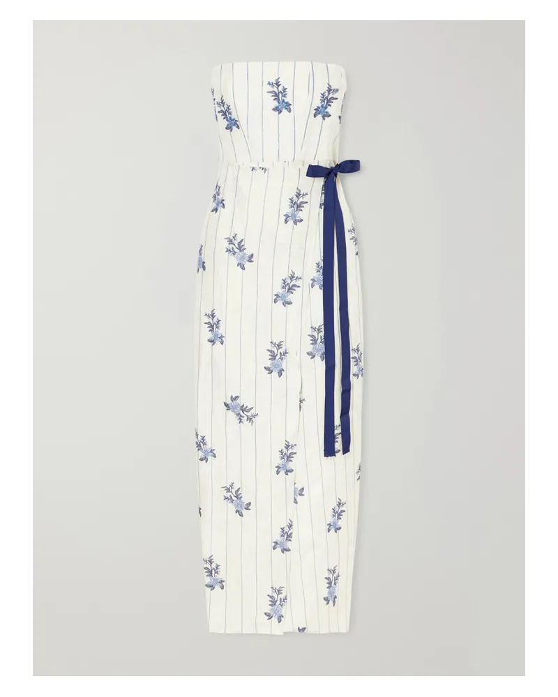 AGUA BENDITA Cinefila Striped Embellished Linen Midi Dress - Neutrals Neutrals