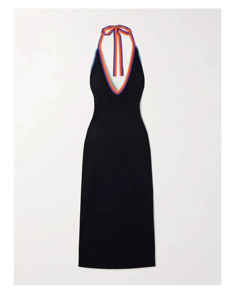 Christopher John Rogers Neckholder-midikleid Aus Stretch-strick Mit Streifen Und Cut-out - Schwarz Schwarz