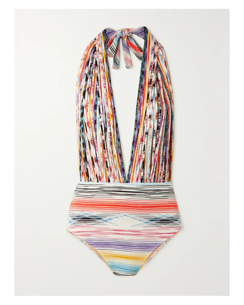 Missoni Mare Neckholder-badeanzug Aus Webband Und Häkelstrick In Space-dye-optik - Rot Rot