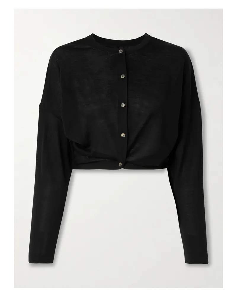 KHAITE Finn Cropped Merino Wool Cardigan - Black Black
