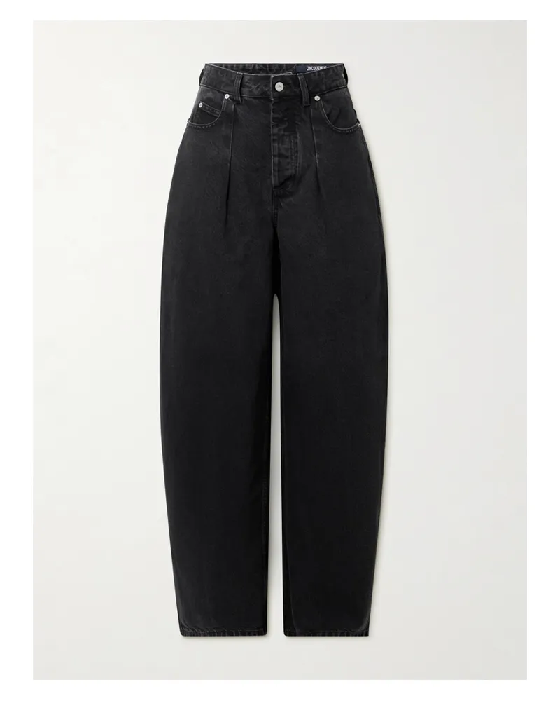 Jacquemus The Ovalo De-nîmes Hoch Sitzende Barrel-jeans Mit Falten - Schwarz Schwarz