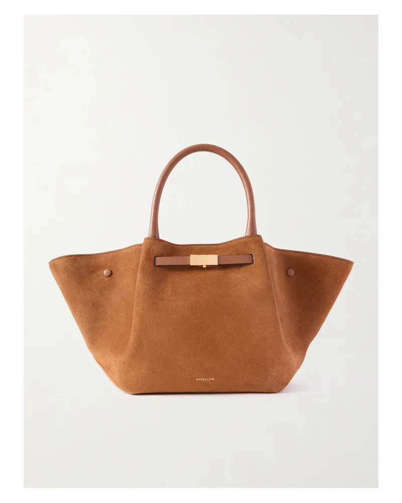 DeMELLIER Midi New York Leather-trimmed Suede Tote - Brown Brown
