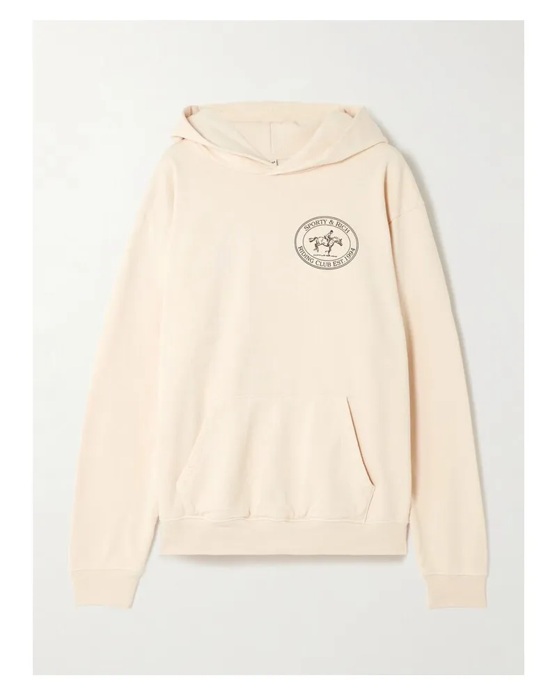 SPORTY & RICH Riding Club Hoodie Aus Baumwoll-jersey Mit Print - Creme Creme