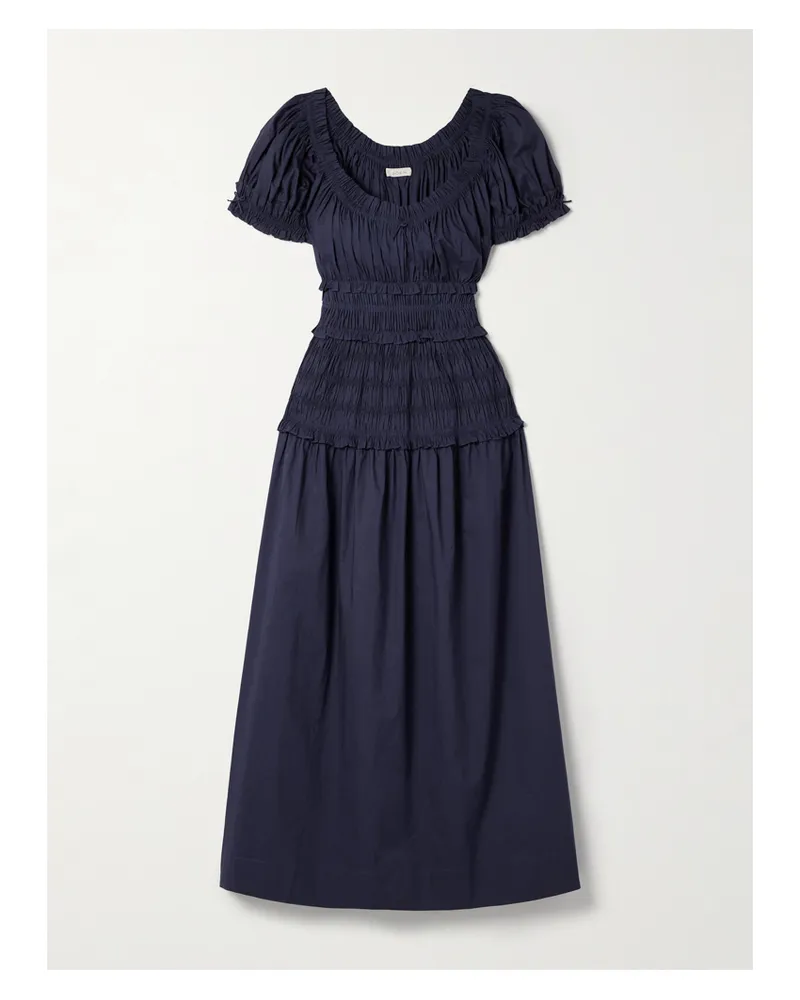 DÔEN Leanne Shirred Gingham Organic Cotton-voile Midi Dress - Blue Blue