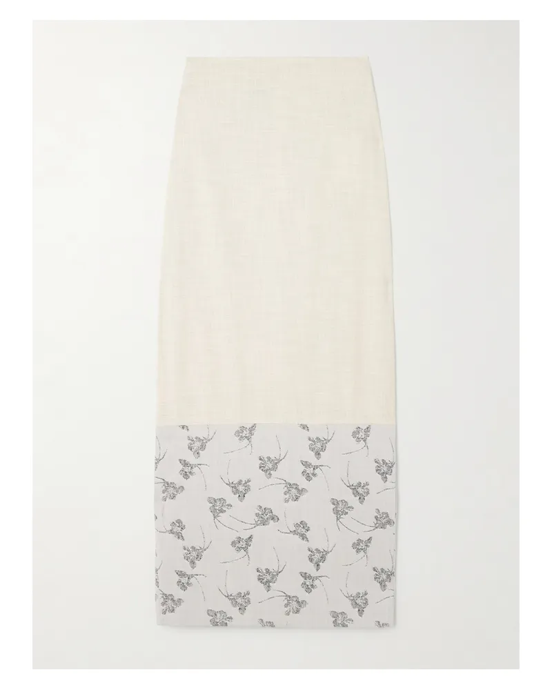 DESTREE Mila Woven And Denim-jacquard Midi Skirt - Neutrals Neutrals