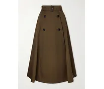 Belted Cotton Midi Skirt - Green