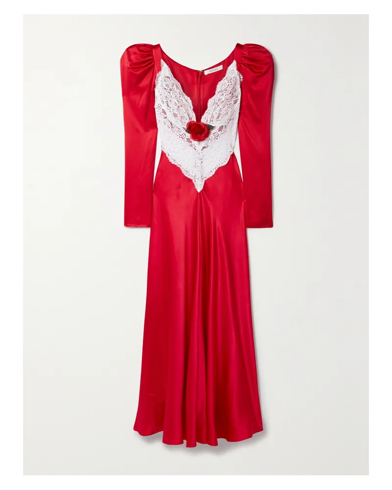 Rodarte Maxikleid Aus Seidensatin Mit Spitzeneinsätzen Und Verzierung - Rot Rot