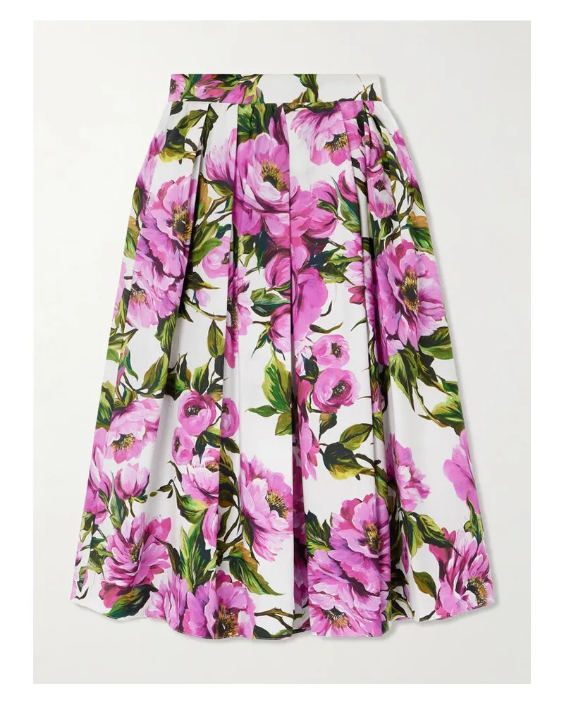 Dolce & Gabbana Midirock Aus Baumwollpopeline Mit Blumenprint Und Falten - Pink Pink