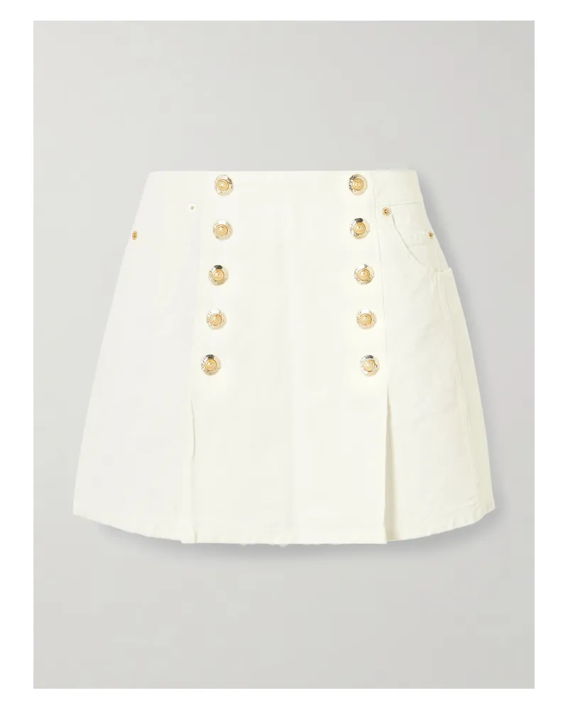 Balmain Minirock Aus Baumwoll-canvas Mit Falten Und Verzierungen - Creme Creme