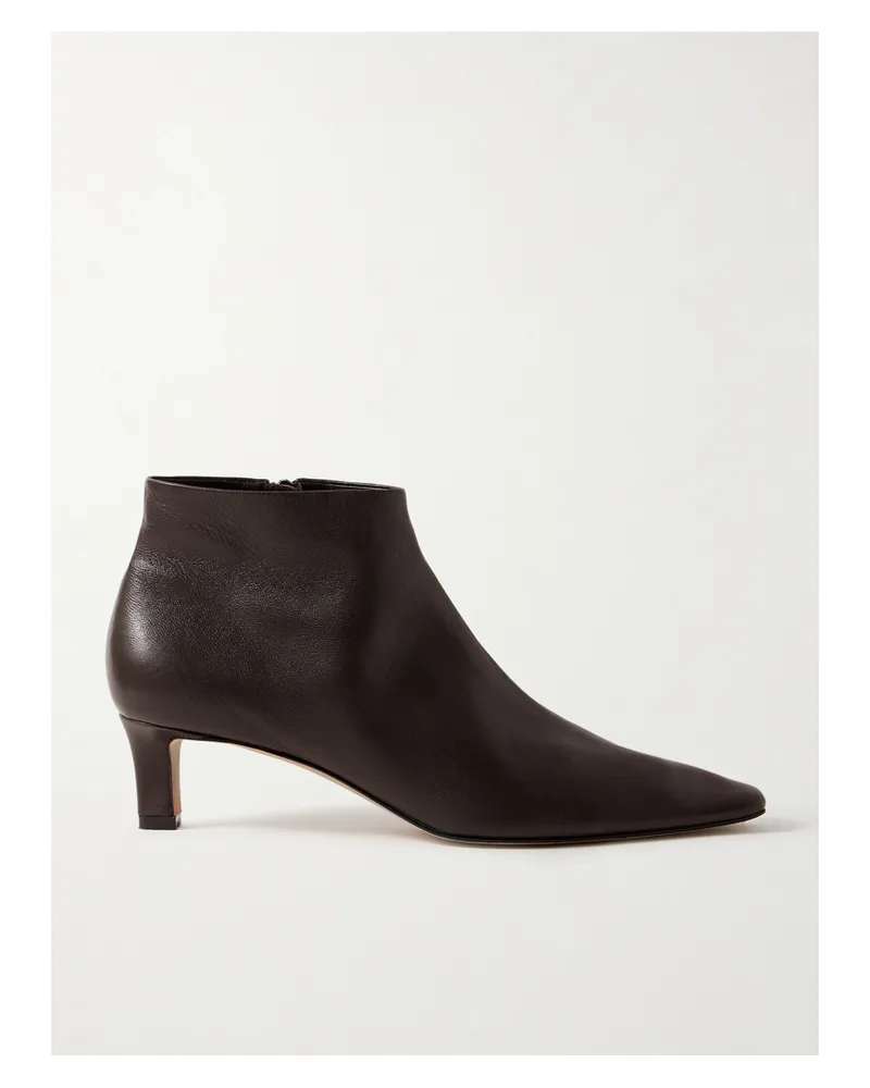 The Row Carla Leather Ankle Boots - Brown Brown