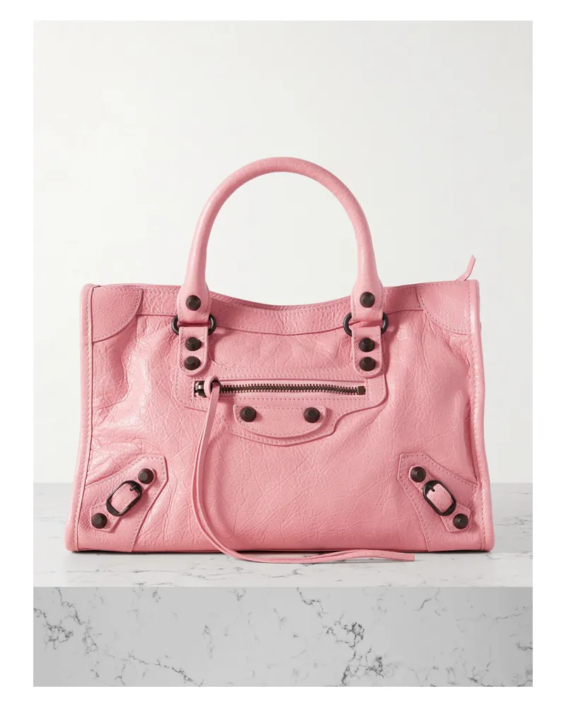 Balenciaga Le City Small Embellished Textured-leather Tote - Pink Pink