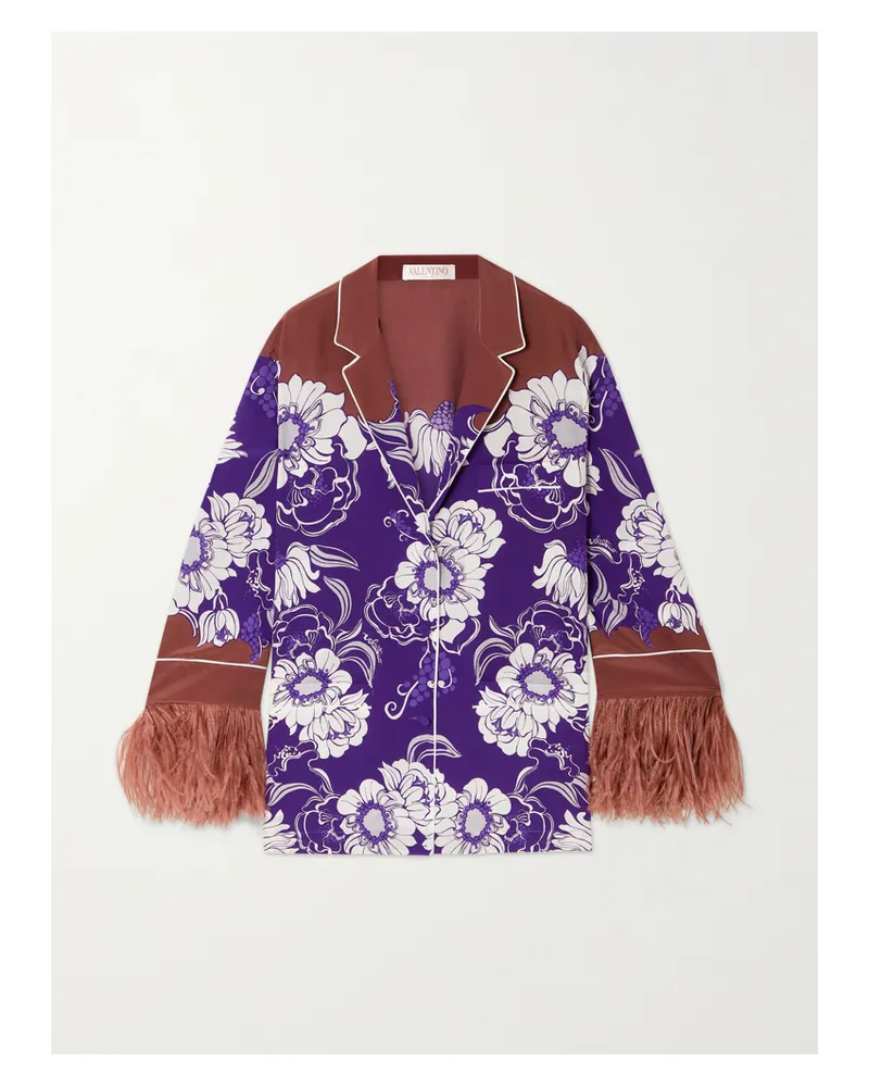 Valentino Garavani Hemd Aus Bedrucktem Crêpe De Chine Aus Seide Mit Federn - Lila Lila