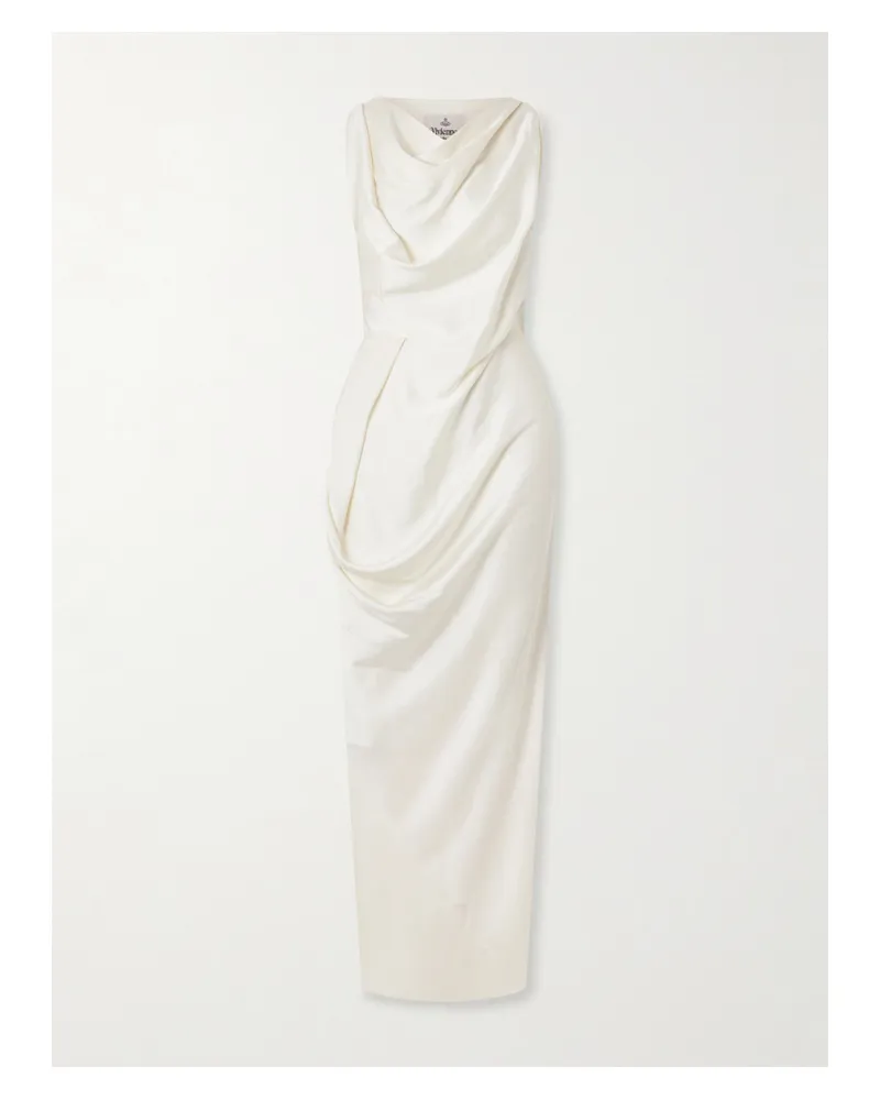Vivienne Westwood Long Fond Maxikleid Aus Satin In Knitteroptik - Elfenbein Elfenbein