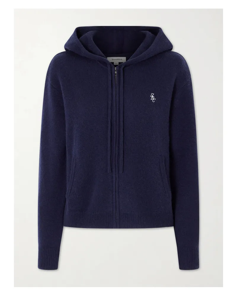 SPORTY & RICH Cardigan Aus Einer Kaschmir-wollmischung Mit Stickerei - Blau Blau