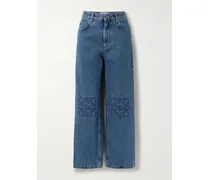 Anagram Embroidered High-rise Straight-leg Jeans - Blue