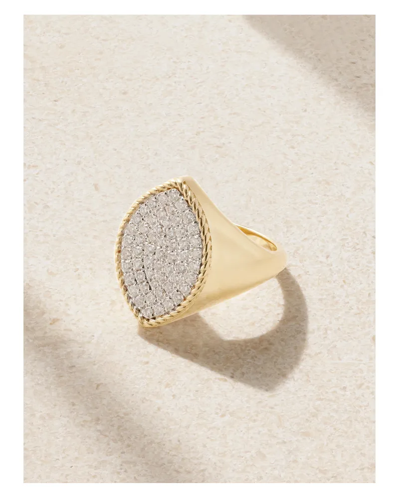 Yvonne Léon Chevalière Marquise 18-karat Gold Diamond Signet Ring - Silver Silver