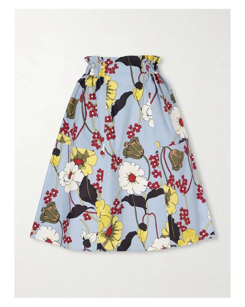 Marni Paneled Floral-print Cotton-poplin Midi Skirt - Blue Blue