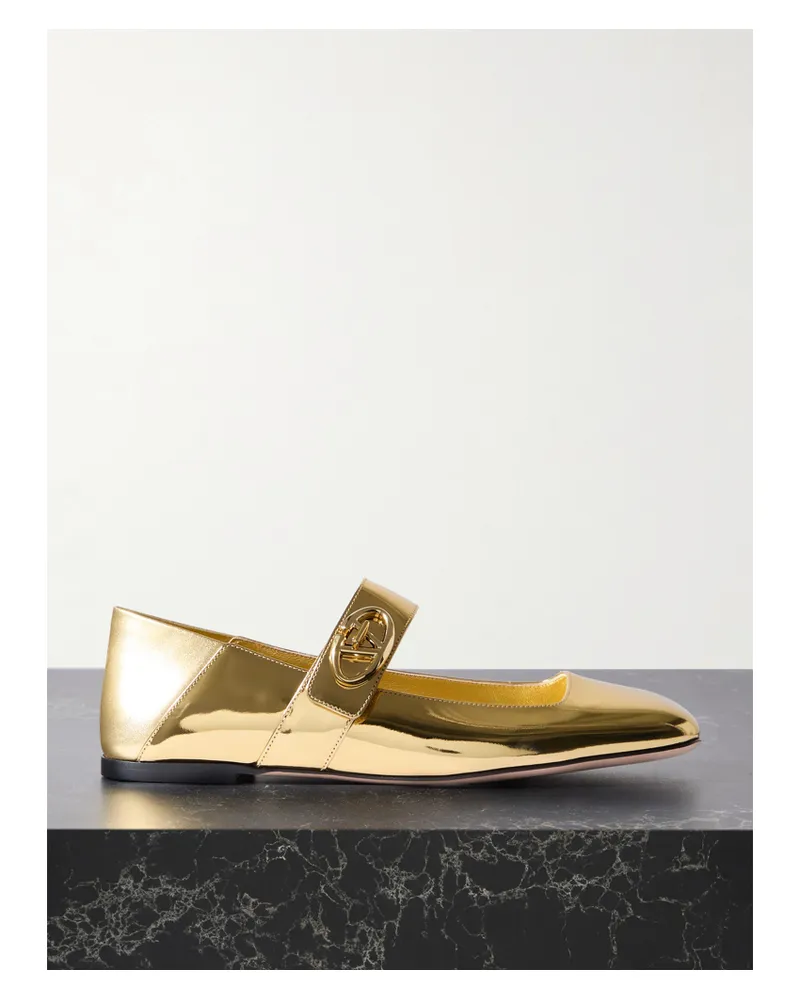 Valentino Garavani Vlogo Locker Ballerinas Aus Leder Mit Spiegeleffekt - Gold Gold