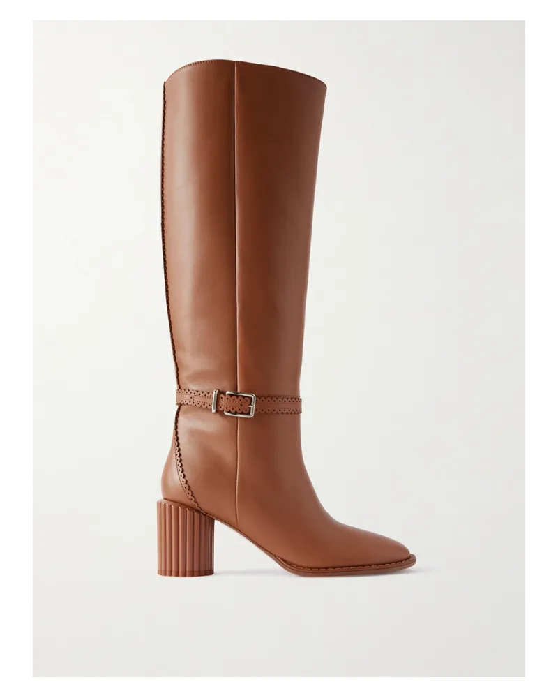 Zimmermann Eddie Kniehohe Stiefel Aus Leder Mit Wellenkanten Und Schnalle - Braun Braun