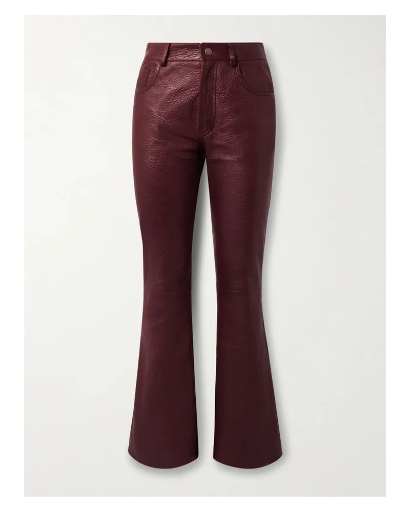 Chloé Textured-leather Flared Pants - Burgundy Burgundy