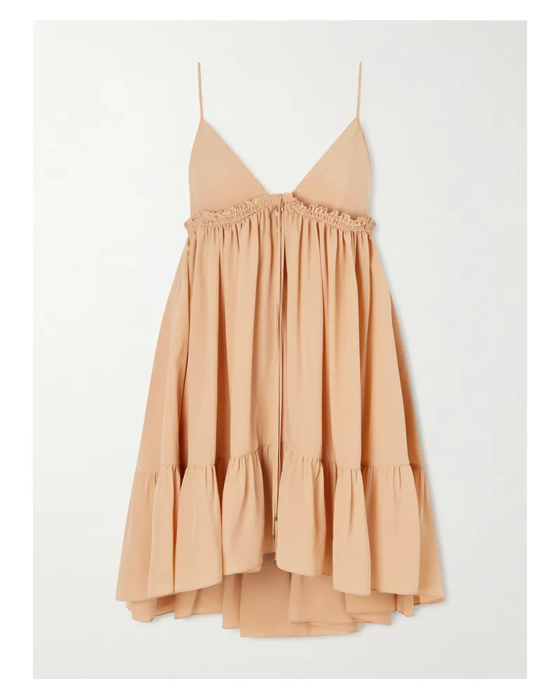 Chloé Tiered Silk-crepe Mini Dress - Neutrals Neutrals