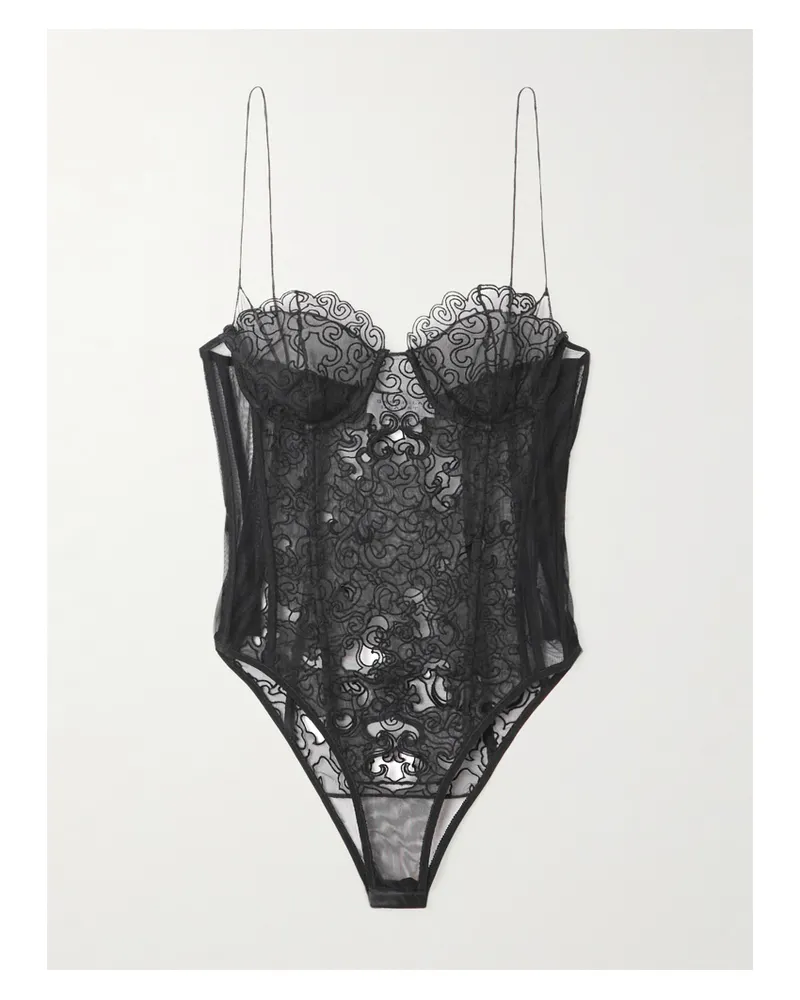 Gabriela Hearst Bellarose Body Aus Seidenspitze Mit Mesh-besätzen - Schwarz Schwarz