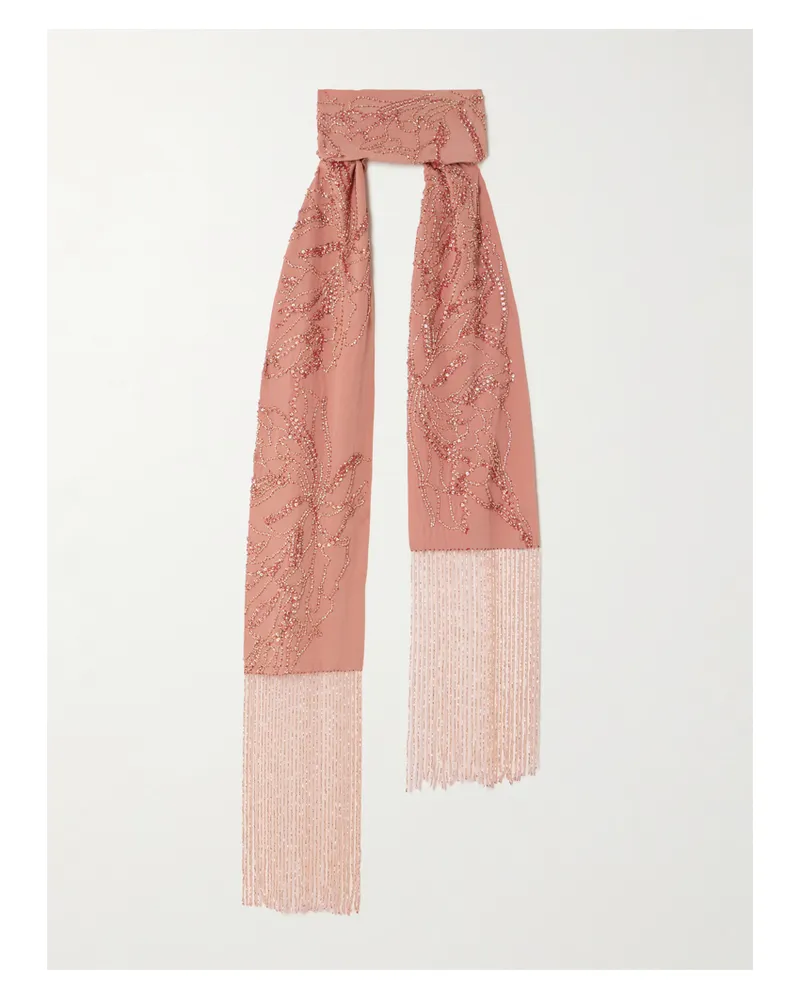 Dries van Noten Schal Aus Seide Mit Zierperlen Und Fransen - Pink Pink