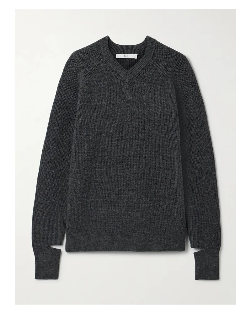 tibi Gerippter Pullover Aus Einer Wollmischung Mit Cut-out - Grau Grau