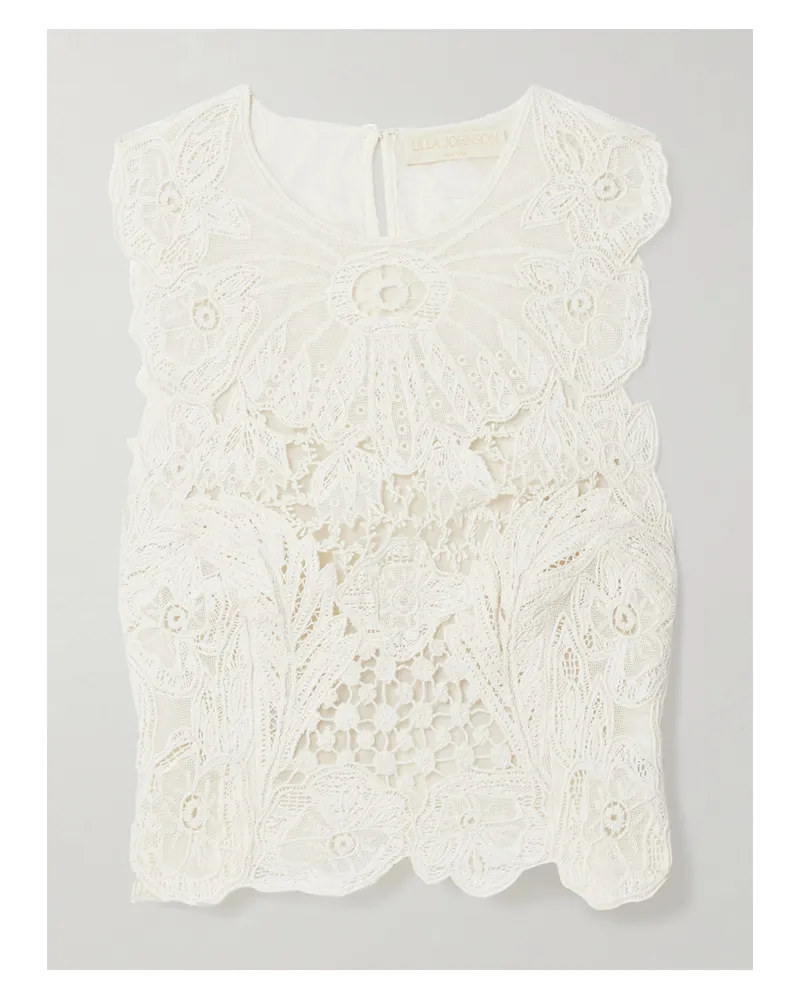 Ulla Johnson Jael Verkürztes Tanktop Aus Spitze Aus Einer Baumwoll-seidenmischung - Weiß Weiß